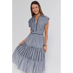 Avara Women's XL Blue & White Striped Anniston A-Line Midi Dress NWT